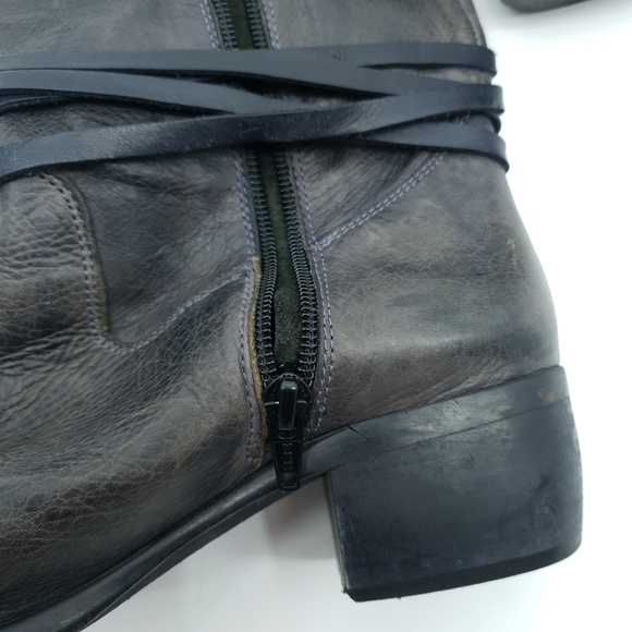 Freebird by Steven Black Brown Leather Knee High Strappy Texan Style Boots Sz 9 - Picture 10 of 12